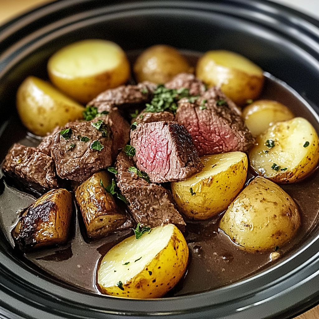 Recipe preparation for Crockpot Steak and Potatoes