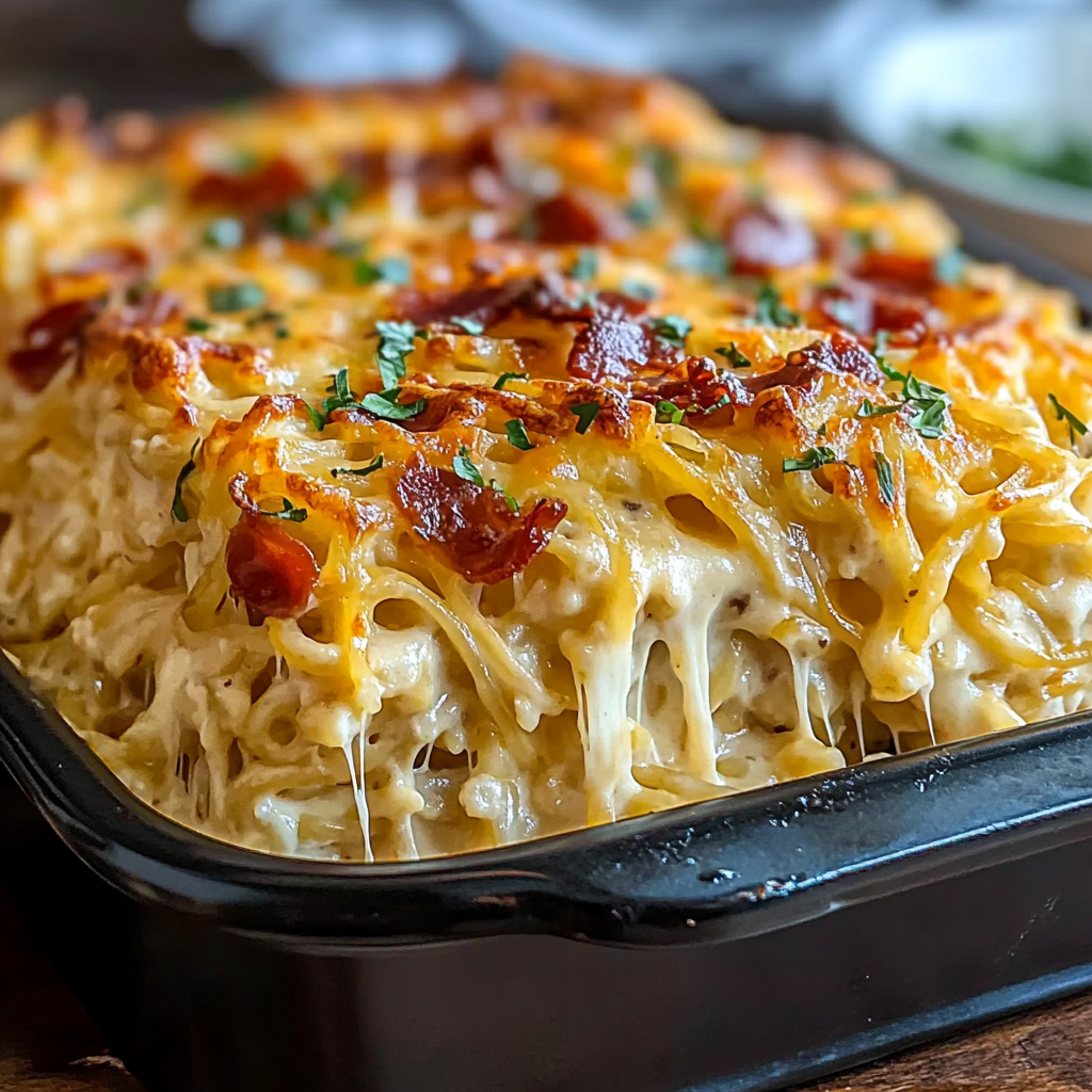 Recipe preparation for Creamy Southern Spaghetti Bake
