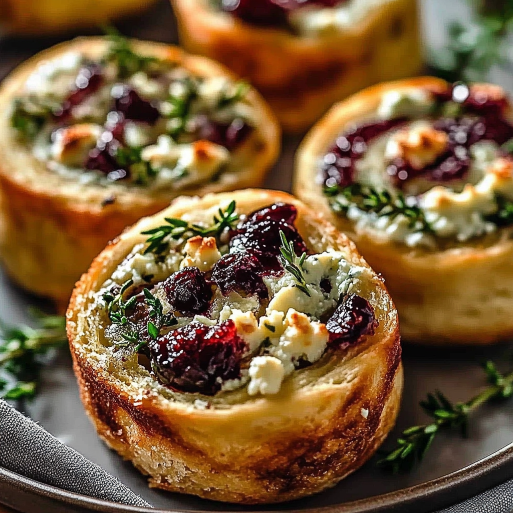 Recipe preparation for Cranberry Cream Cheese Pinwheels with Feta & Herbs
