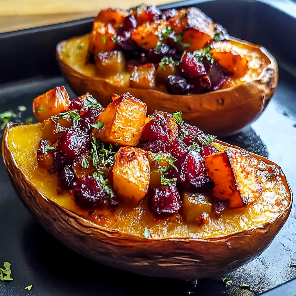 Recipe preparation for Cranberry Apple Twice-Baked Sweet Potatoes