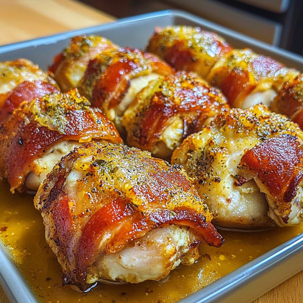 Recipe preparation for Bacon Wrapped Garlic Chicken