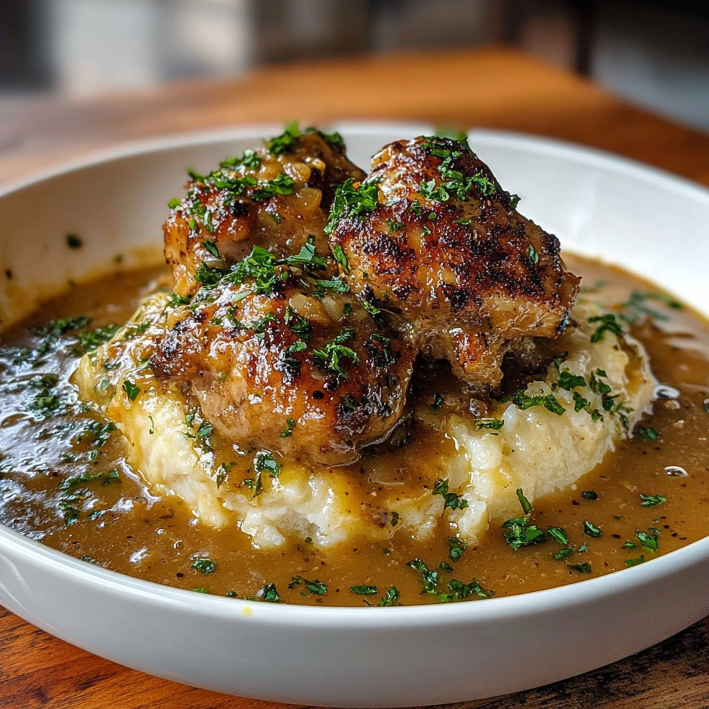 Recipe preparation for Smothered Chicken Thighs Gravy