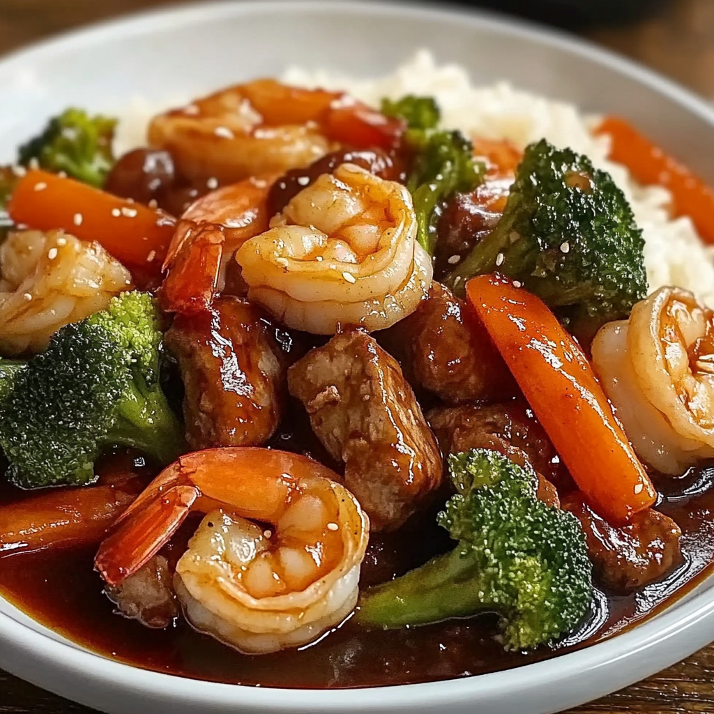 Recipe preparation for Sweet Savory Hoisin Beef Shrimp