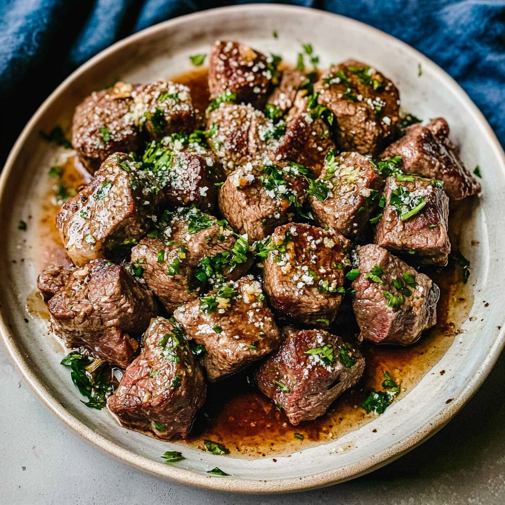Recipe preparation for garlic butter steak bites
