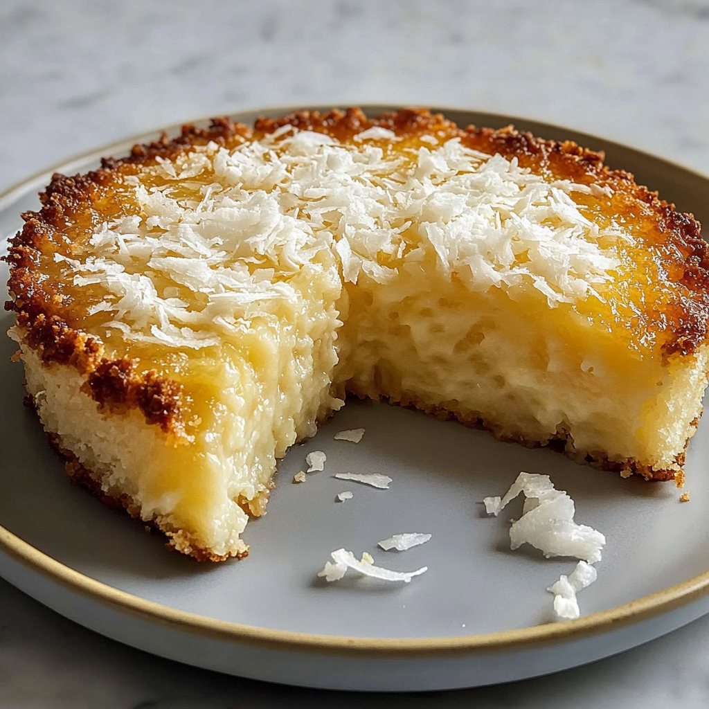Recipe preparation for Crustless Coconut Pie Dessert