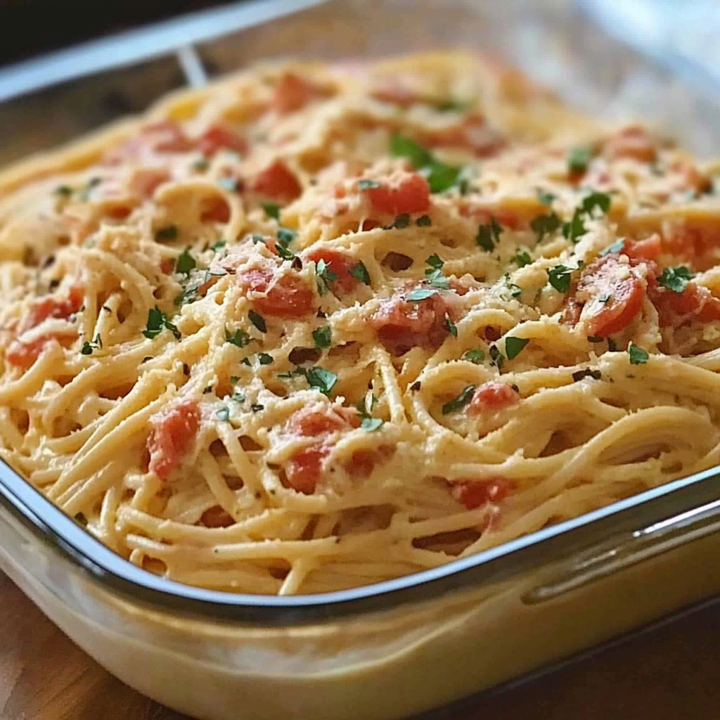 Recipe preparation for Creamy Rotel Chicken Spaghetti