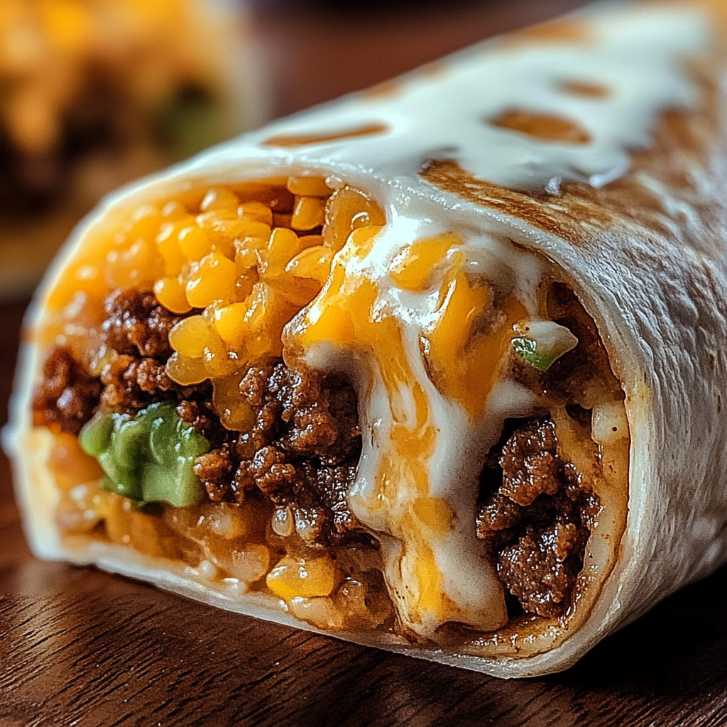 Recipe preparation for Irresistibly Cheesy Beefy Melt Burrito