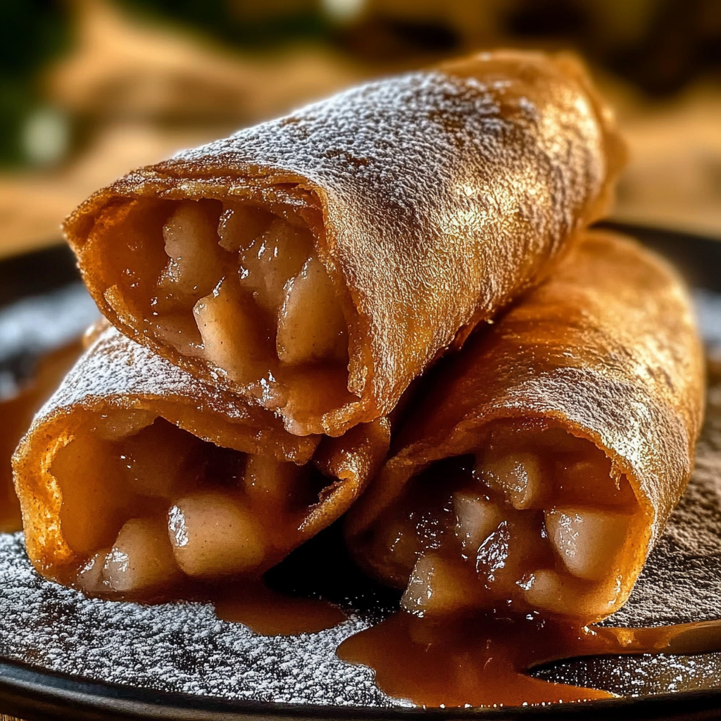 Recipe preparation for Apple Pie Egg Rolls Delight