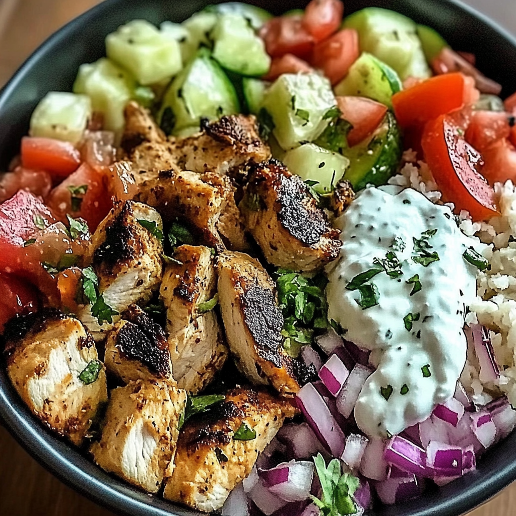 Recipe preparation for Greek Chicken Gyro Bowls