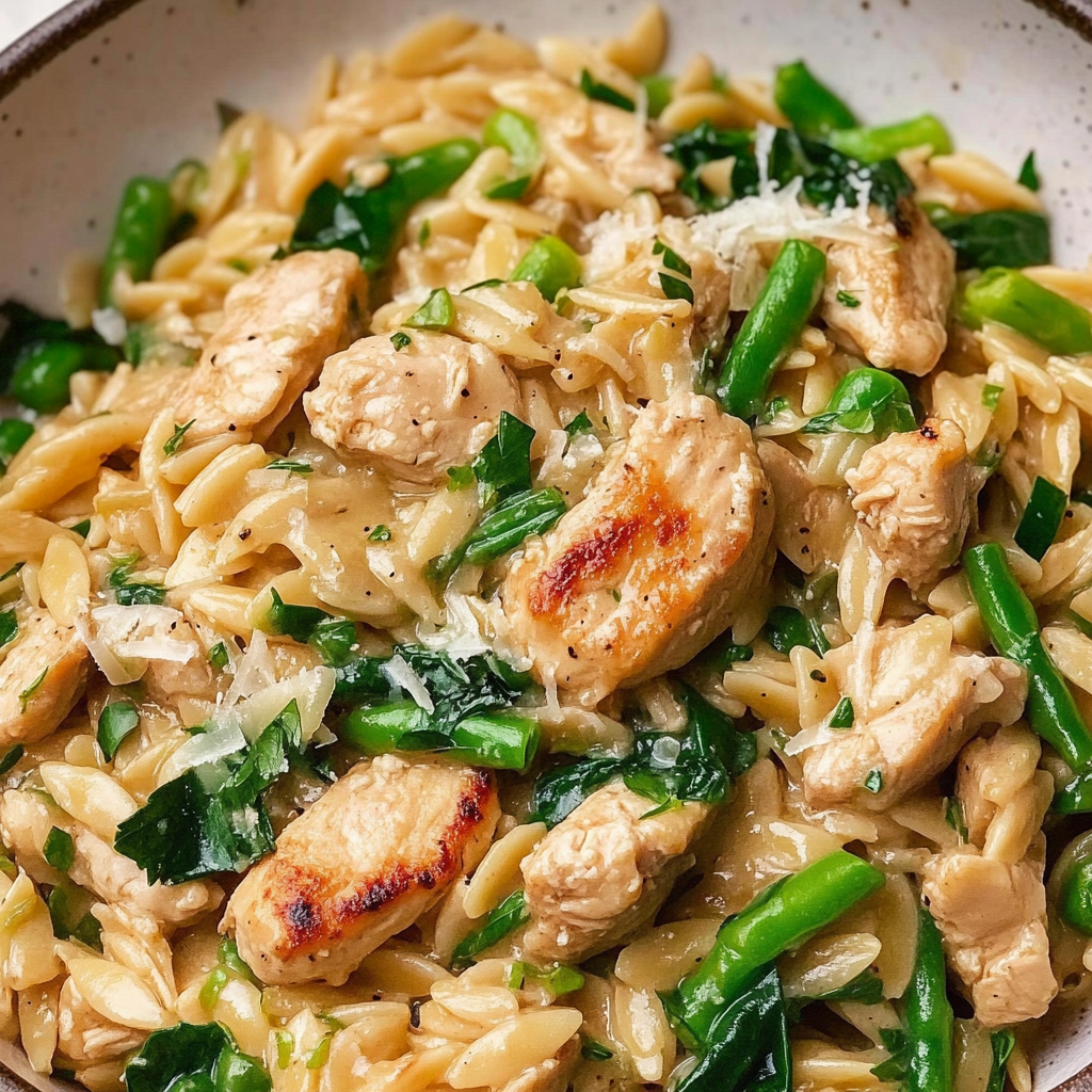 Recipe preparation for One Pot Chicken Orzo Dish