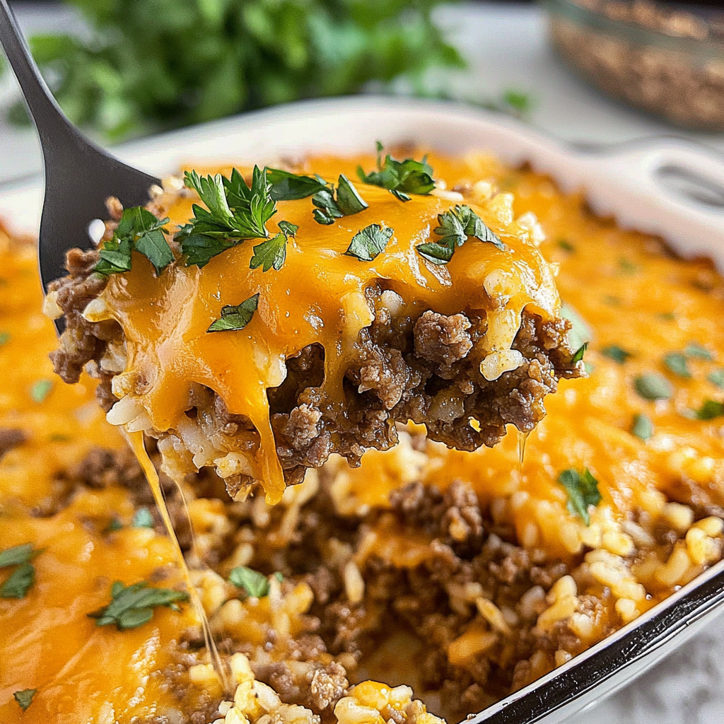 Recipe preparation for Cheesy Ground Beef and Rice