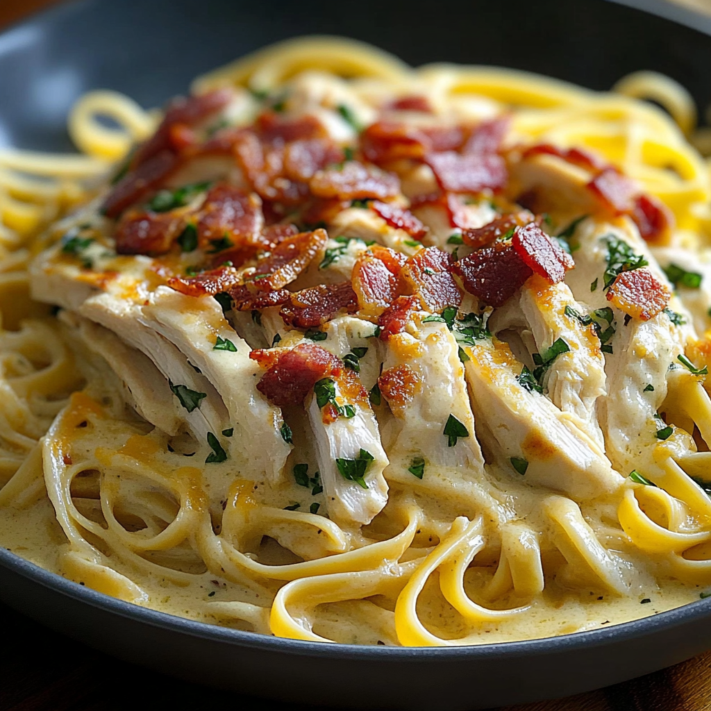 Recipe preparation for Creamy Chicken Bacon Pasta