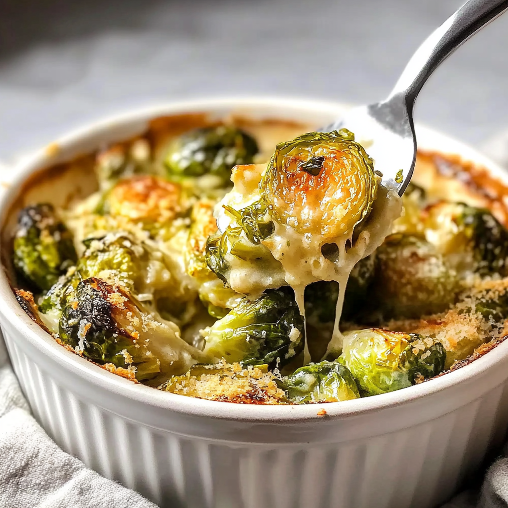 Recipe preparation for Rich Keto Brussels Sprouts Au Gratin