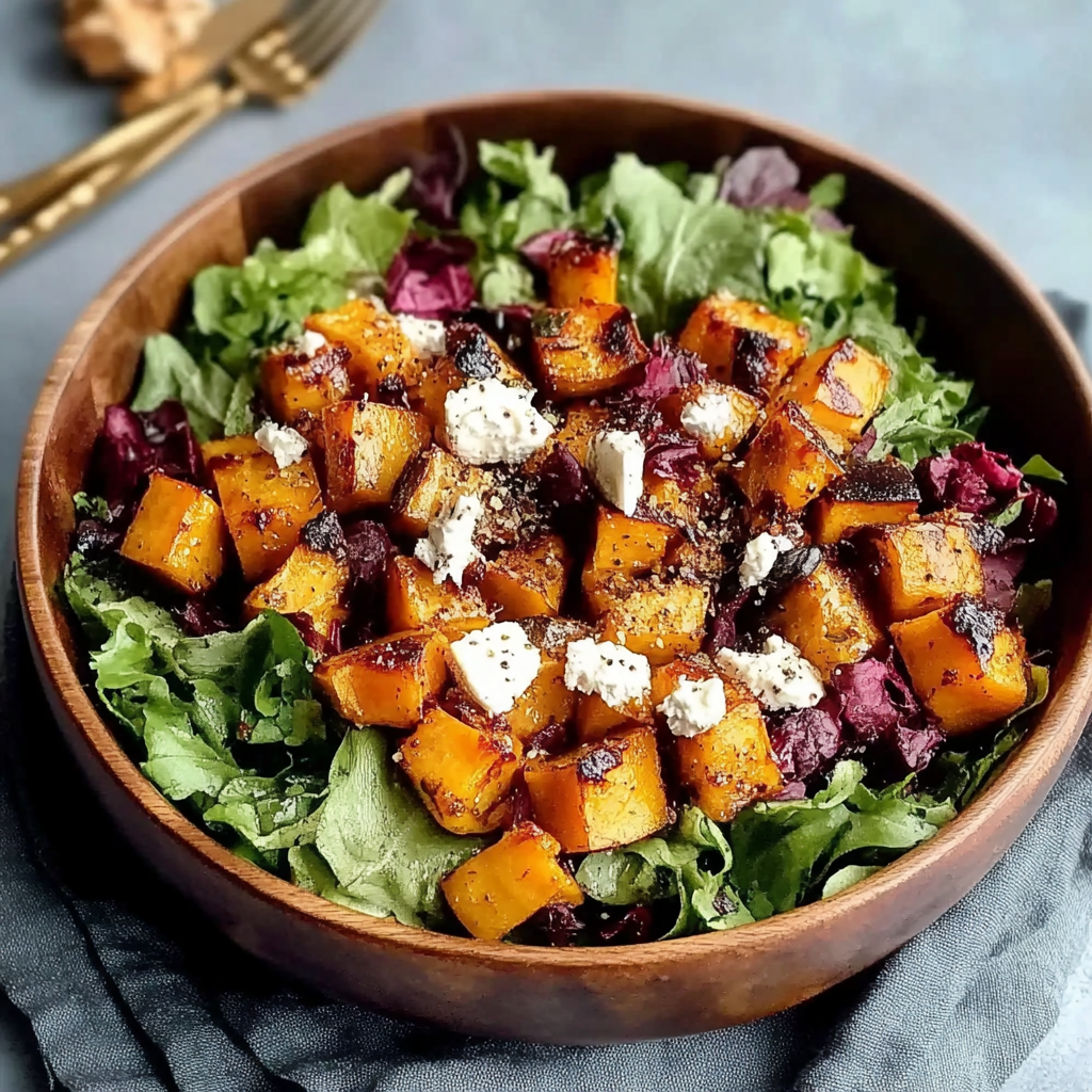 Recipe preparation for Tasty Maple Roasted Butternut Squash Salad
