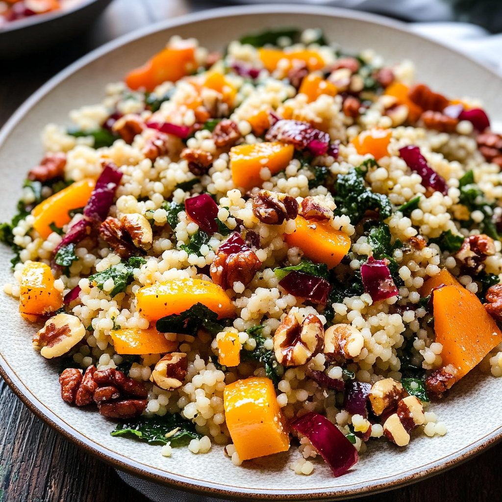 Recipe preparation for Autumn Pearl Couscous Salad with Maple-Cider Vinaigrette