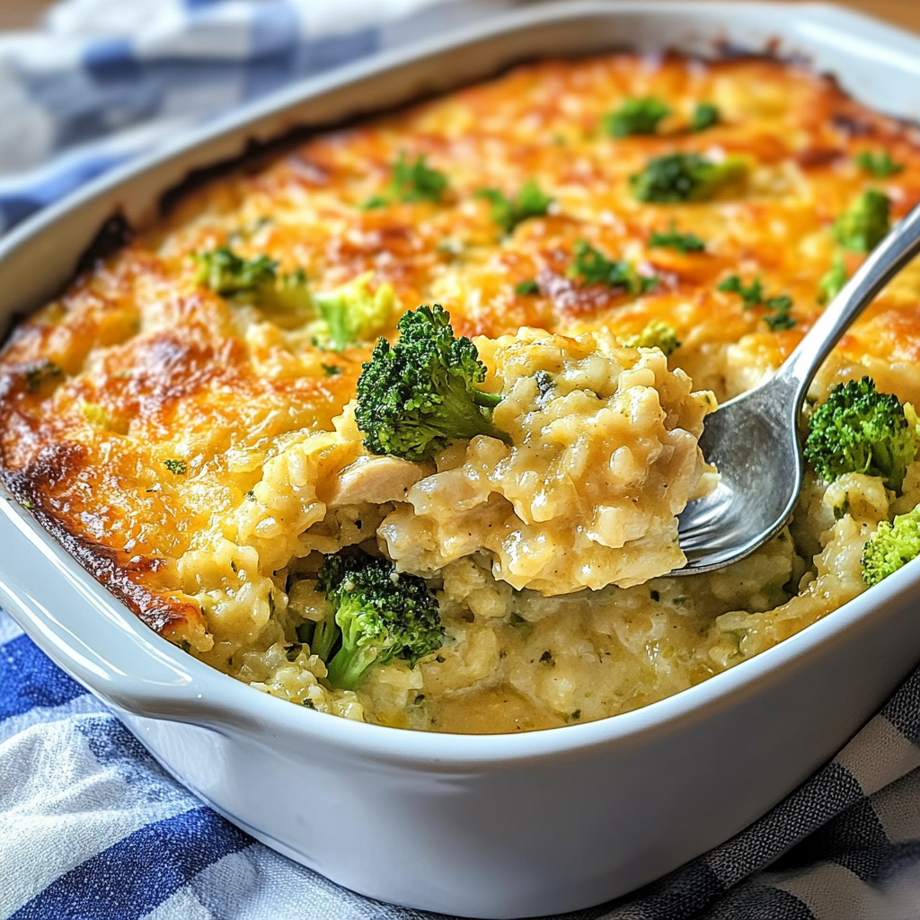 Recipe preparation for Savory Chicken Broccoli Rice Casserole for Cozy Nights