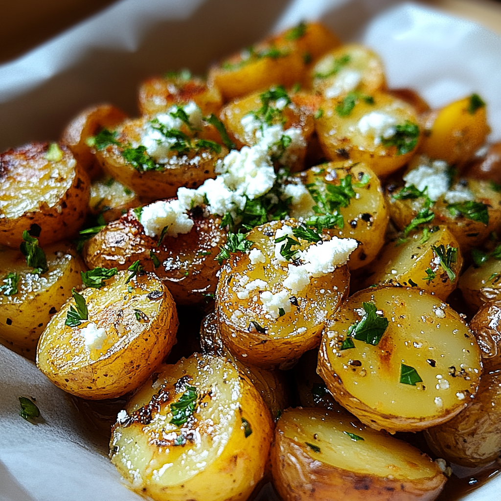 Recipe preparation for Greek Roast Potatoes Lemon Feta