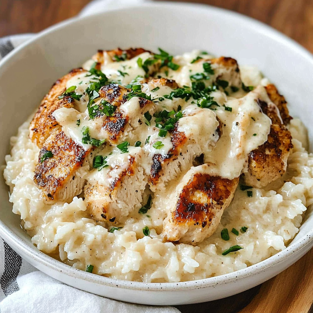 Recipe preparation for Creamy Parmesan Chicken Rice
