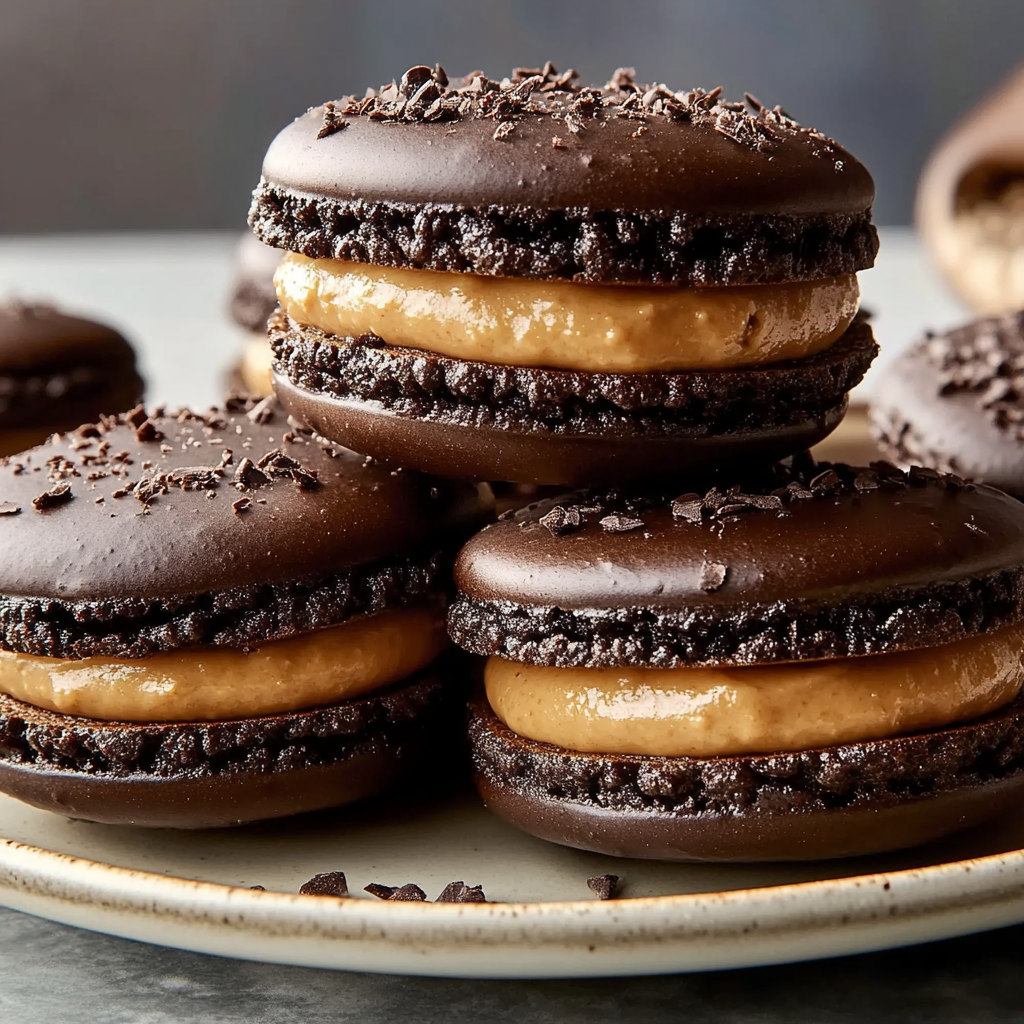 Recipe preparation for Chocolate Peanut Butter Macarons
