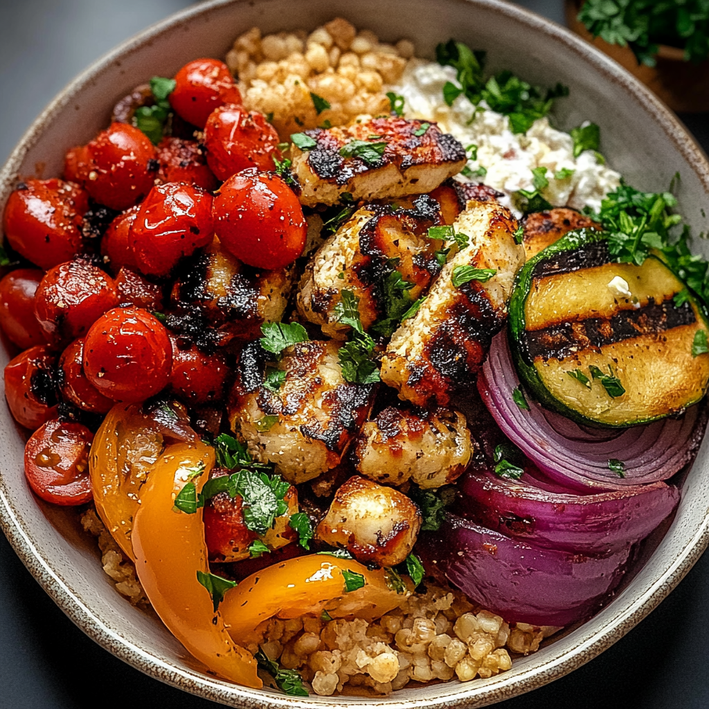 Recipe preparation for Grilled Mediterranean Bowl