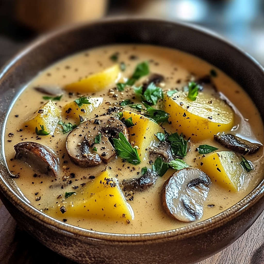 Recipe preparation for Creamy Mushroom Potato Soup