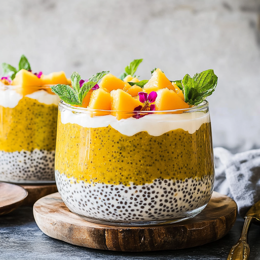 Recipe preparation for Mango Turmeric Chia Pudding
