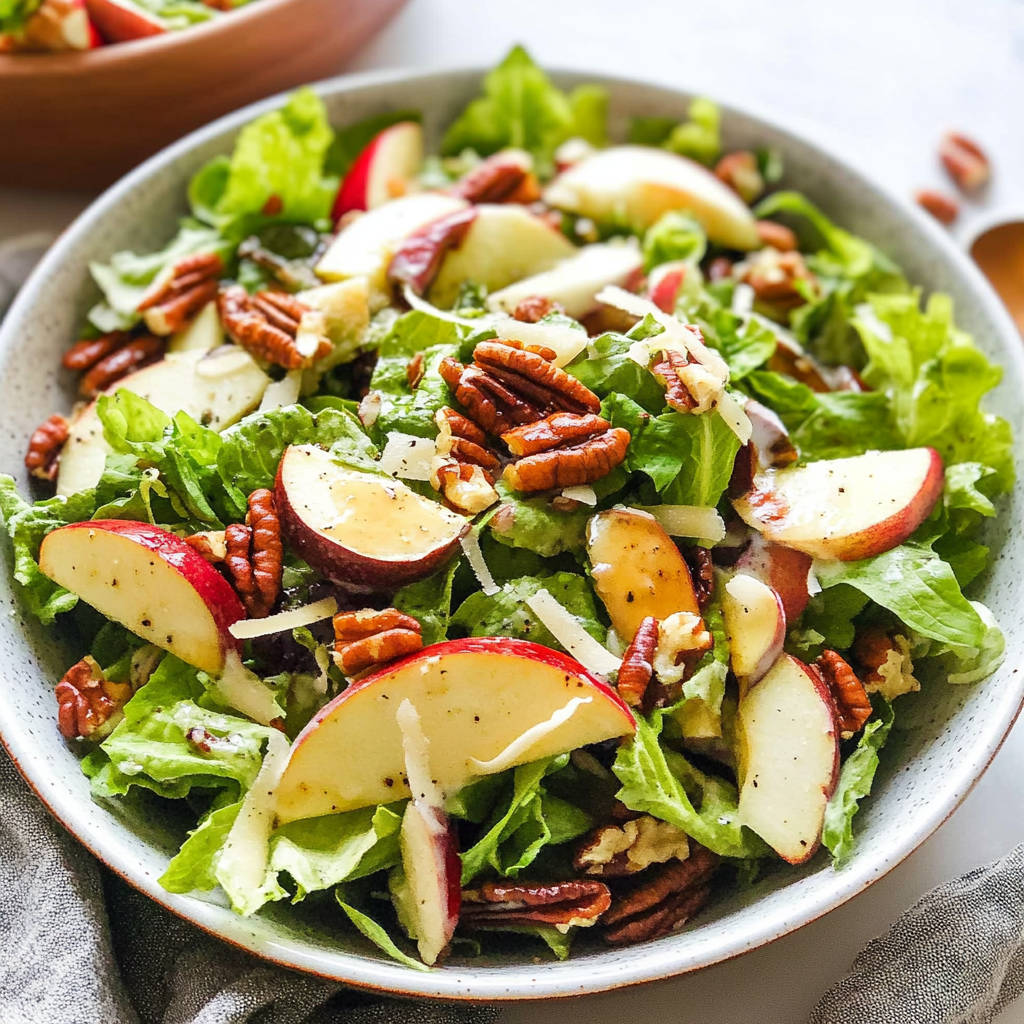 Recipe preparation for Apple, Cheddar, and Pecan Salad with Cider Dressing