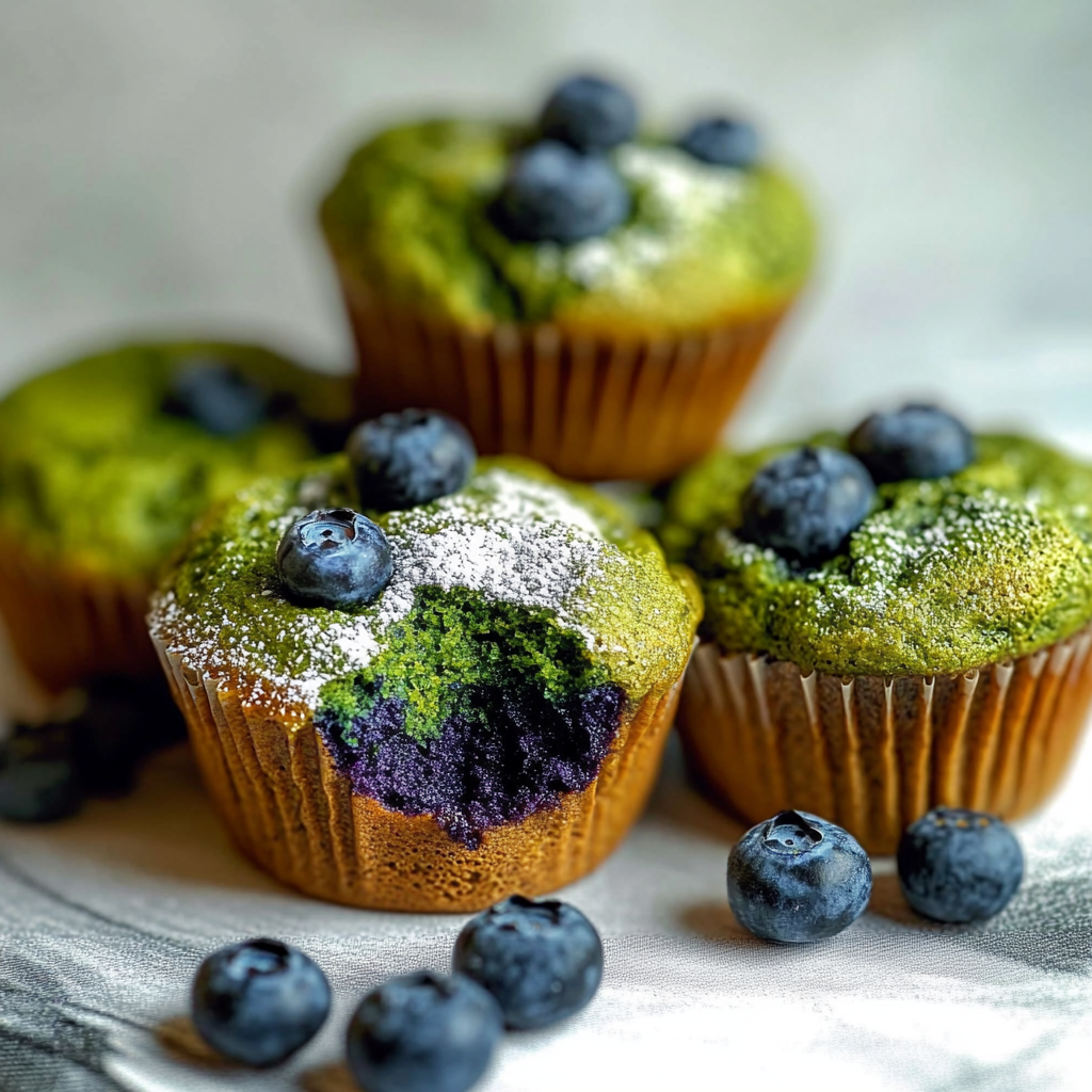 Recipe preparation for Matcha Blueberry Muffins Easy