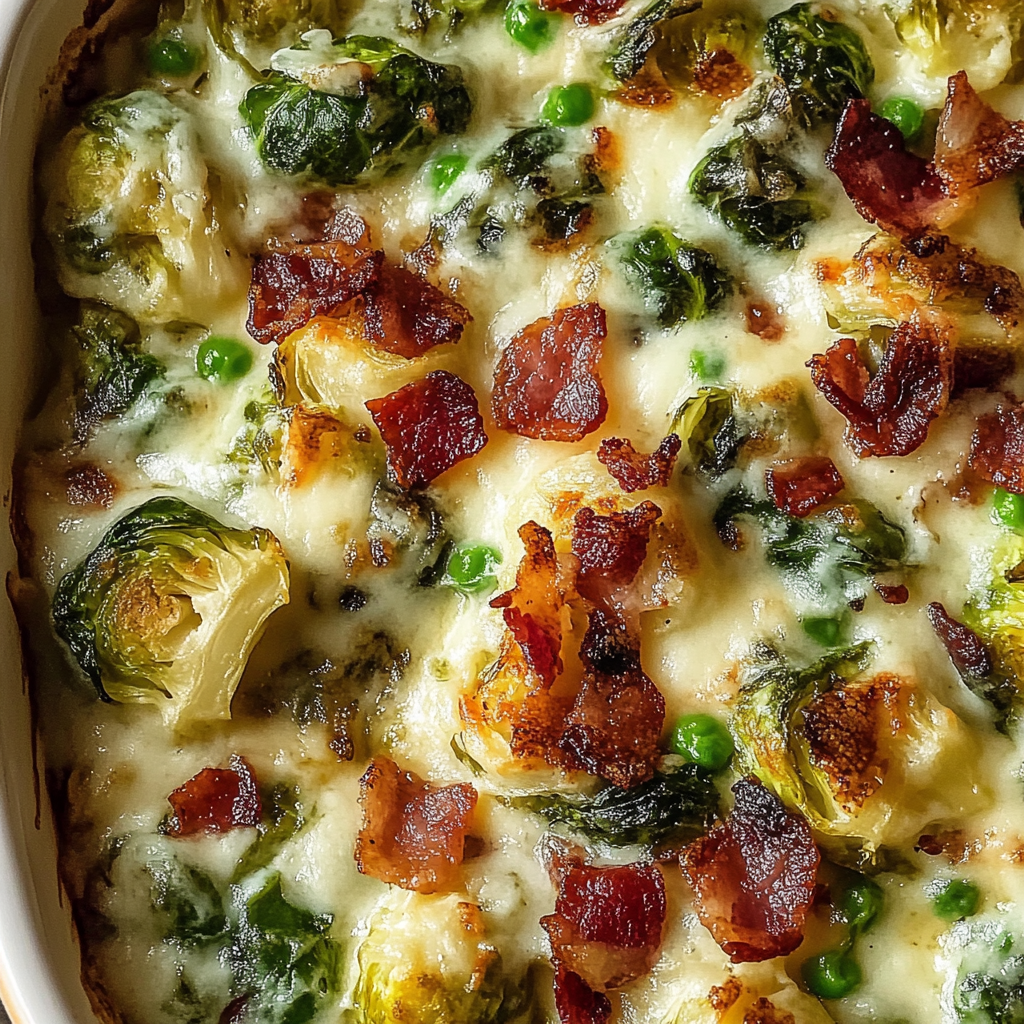 Recipe preparation for Creamy Brussels Sprouts Bacon
