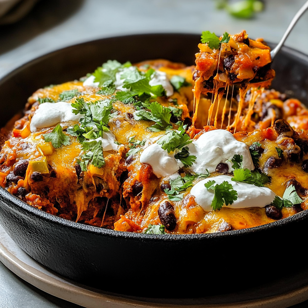 Recipe preparation for Butternut Squash Black Bean Enchilada