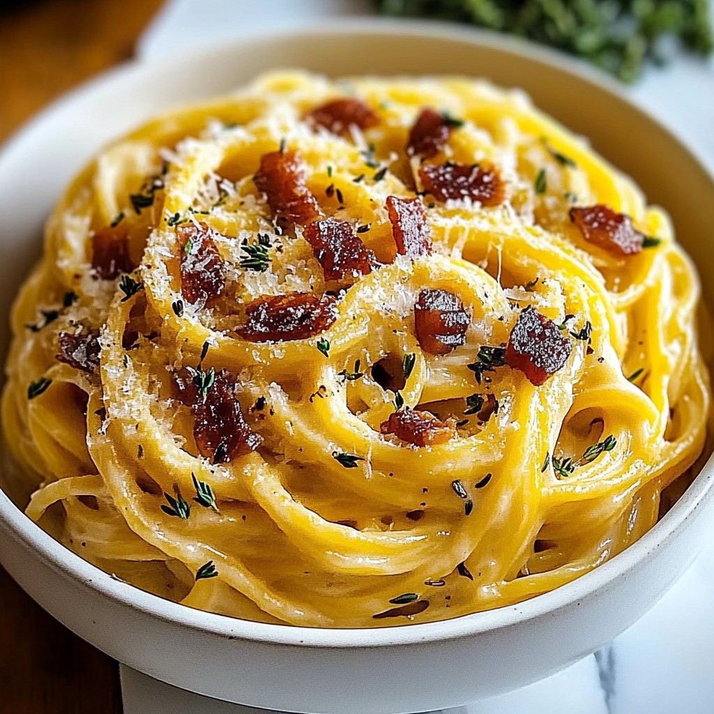 Recipe preparation for Butternut Squash Pasta Carbonara