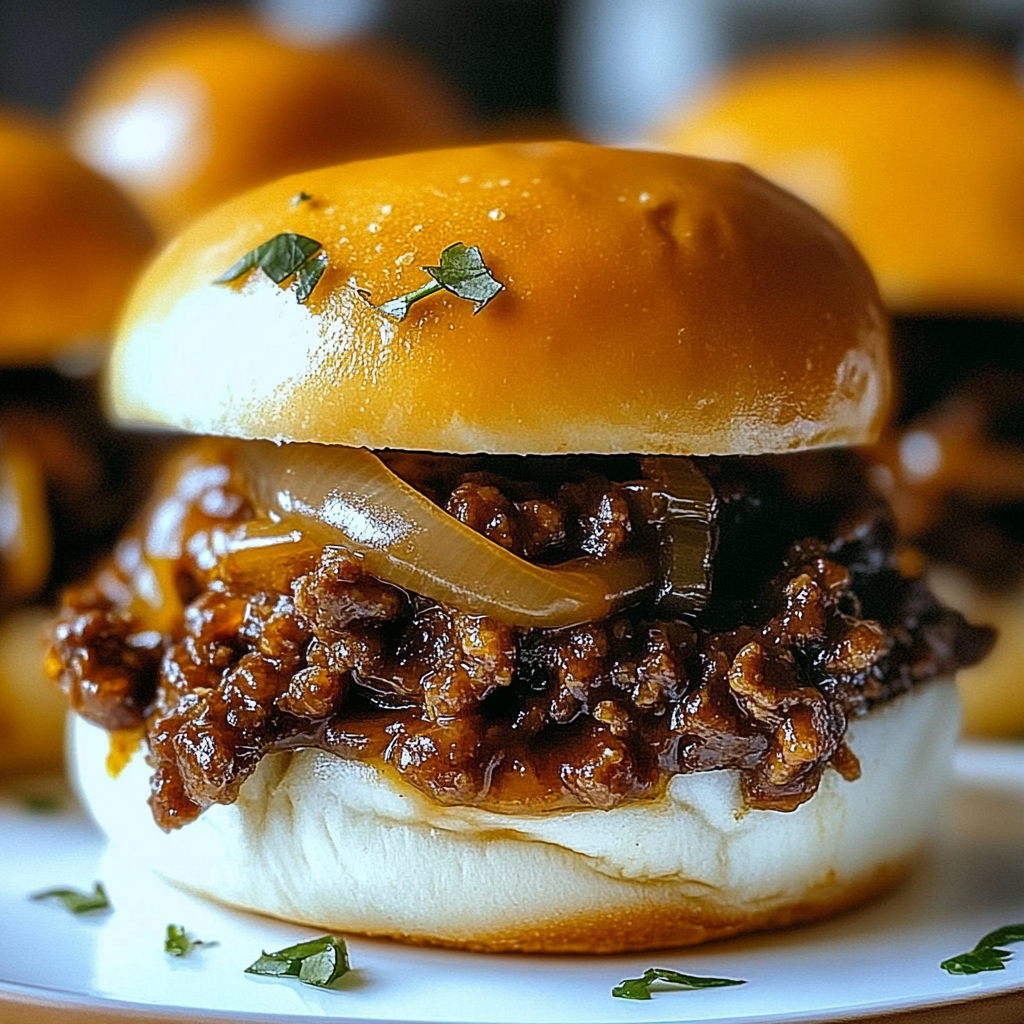 Recipe preparation for French Onion Beef Sloppy Joes