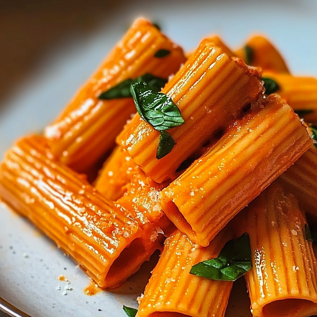 Recipe preparation for Creamy Tomato Garlic Rigatoni