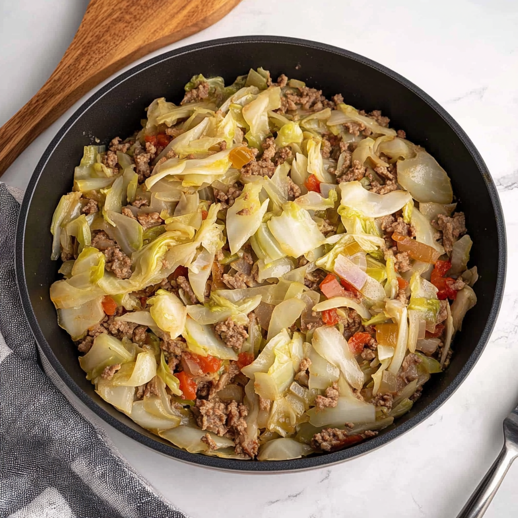Recipe preparation for Amish Ground Beef and Cabbage