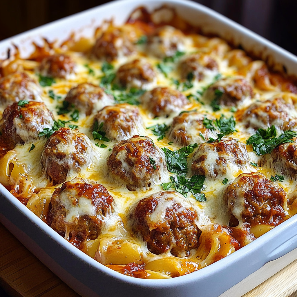 Recipe preparation for Dump-Bake Meatball Casserole