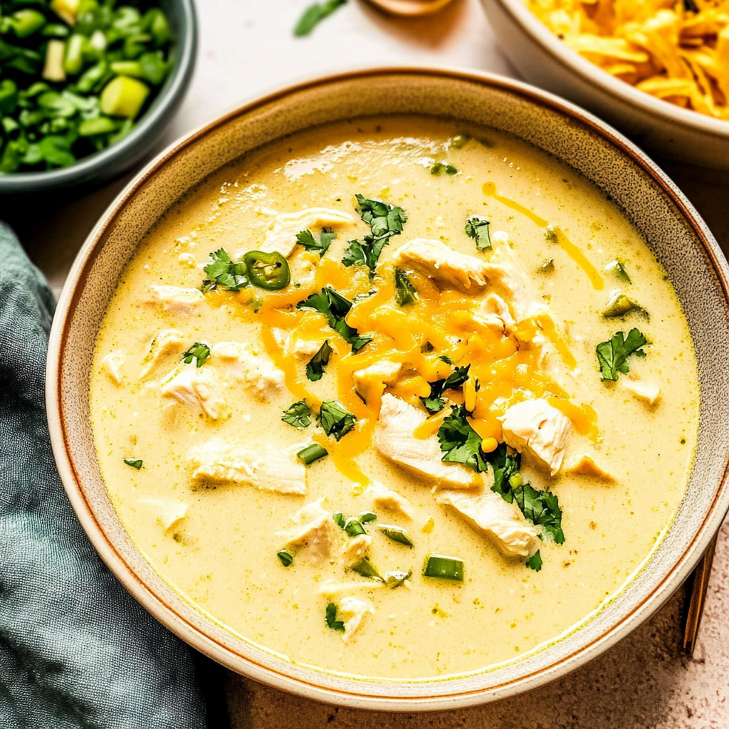 Recipe preparation for Creamy Chicken and Poblano Chile Soup