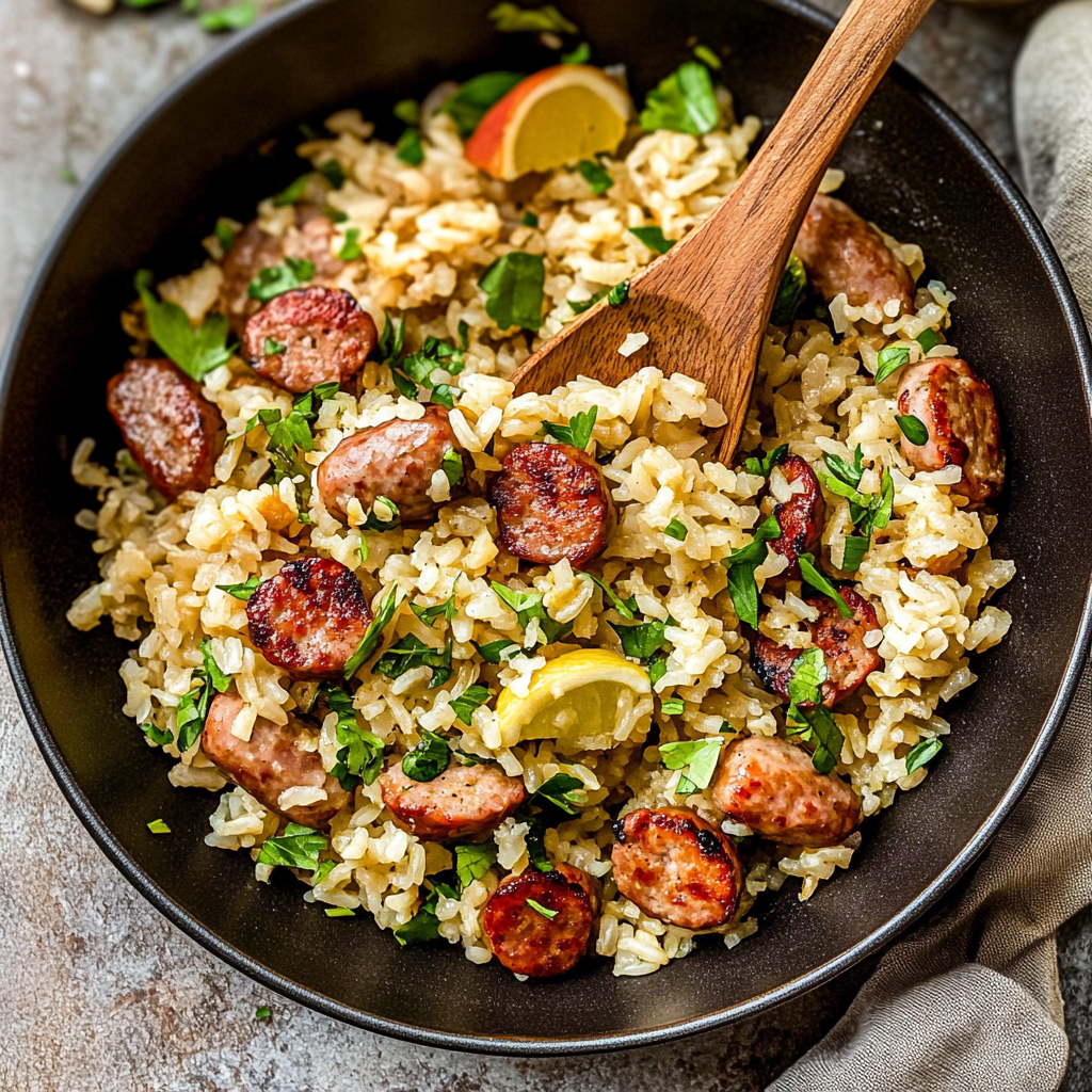 Recipe preparation for Sausage and Rice