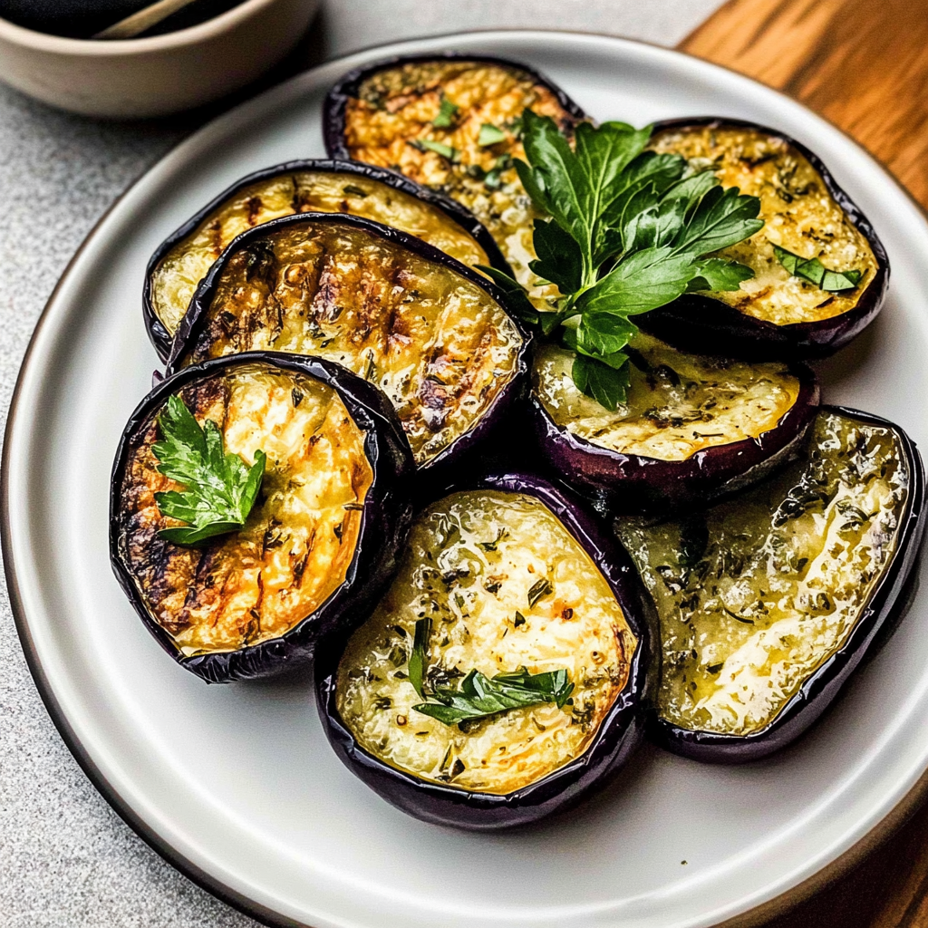 Recipe preparation for Parmesan Herb Baked Eggplant Rounds