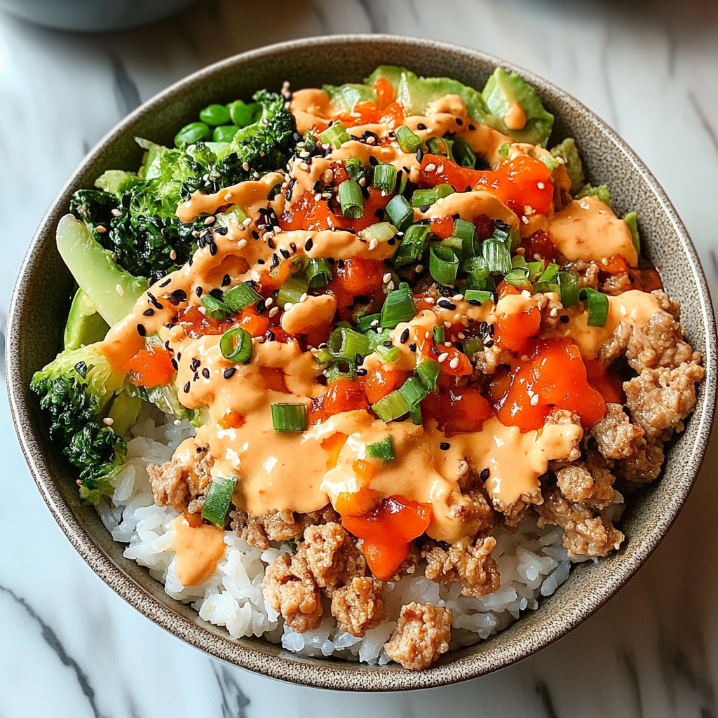 Recipe preparation for Bang Bang Ground Turkey Rice Bowls