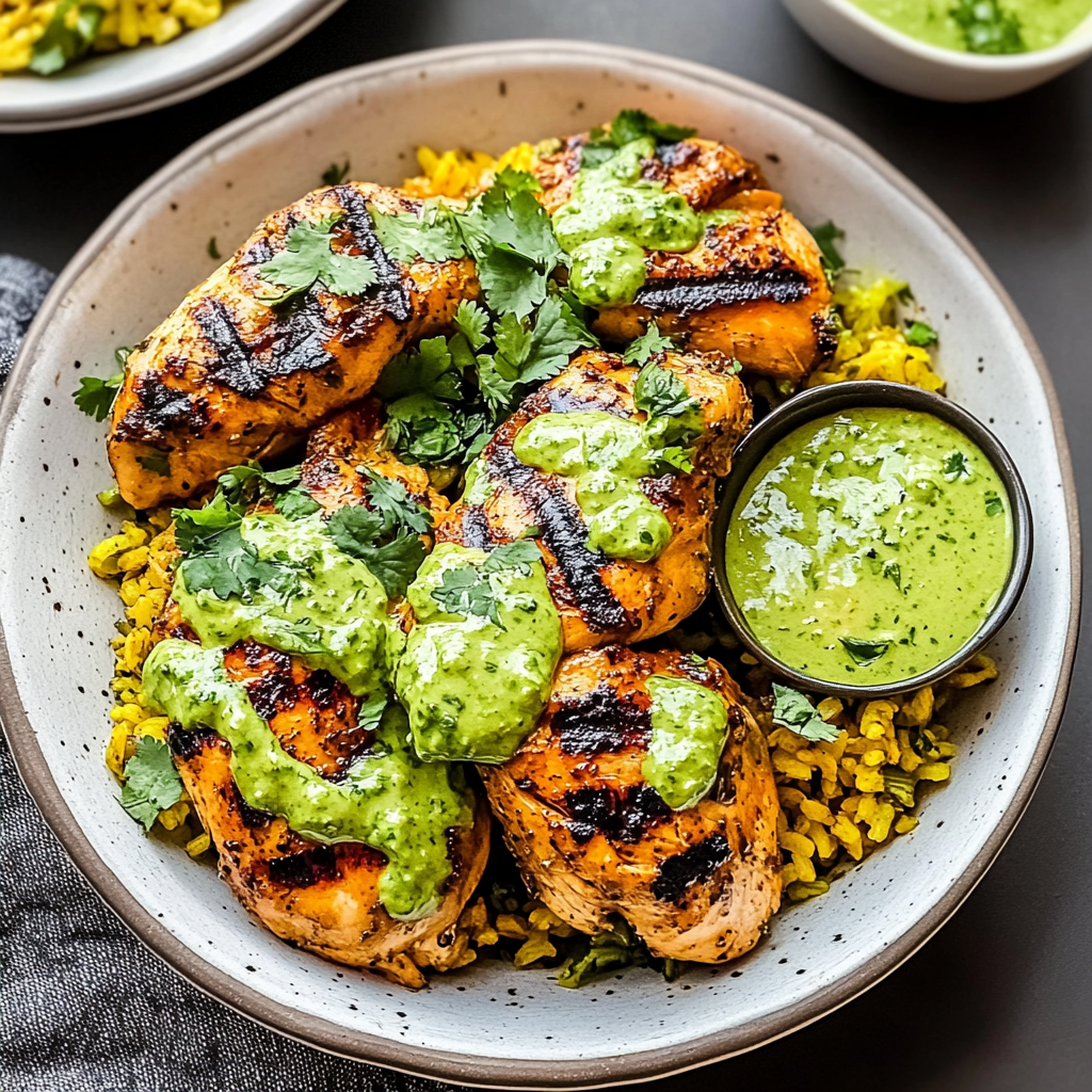 Recipe preparation for Peruvian Chicken and Rice with Green Sauce