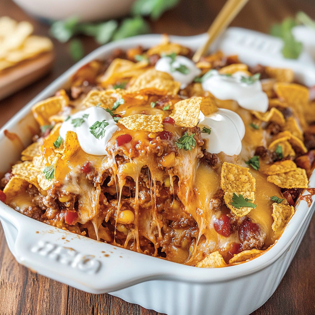 Recipe preparation for Frito Pie Casserole Bake