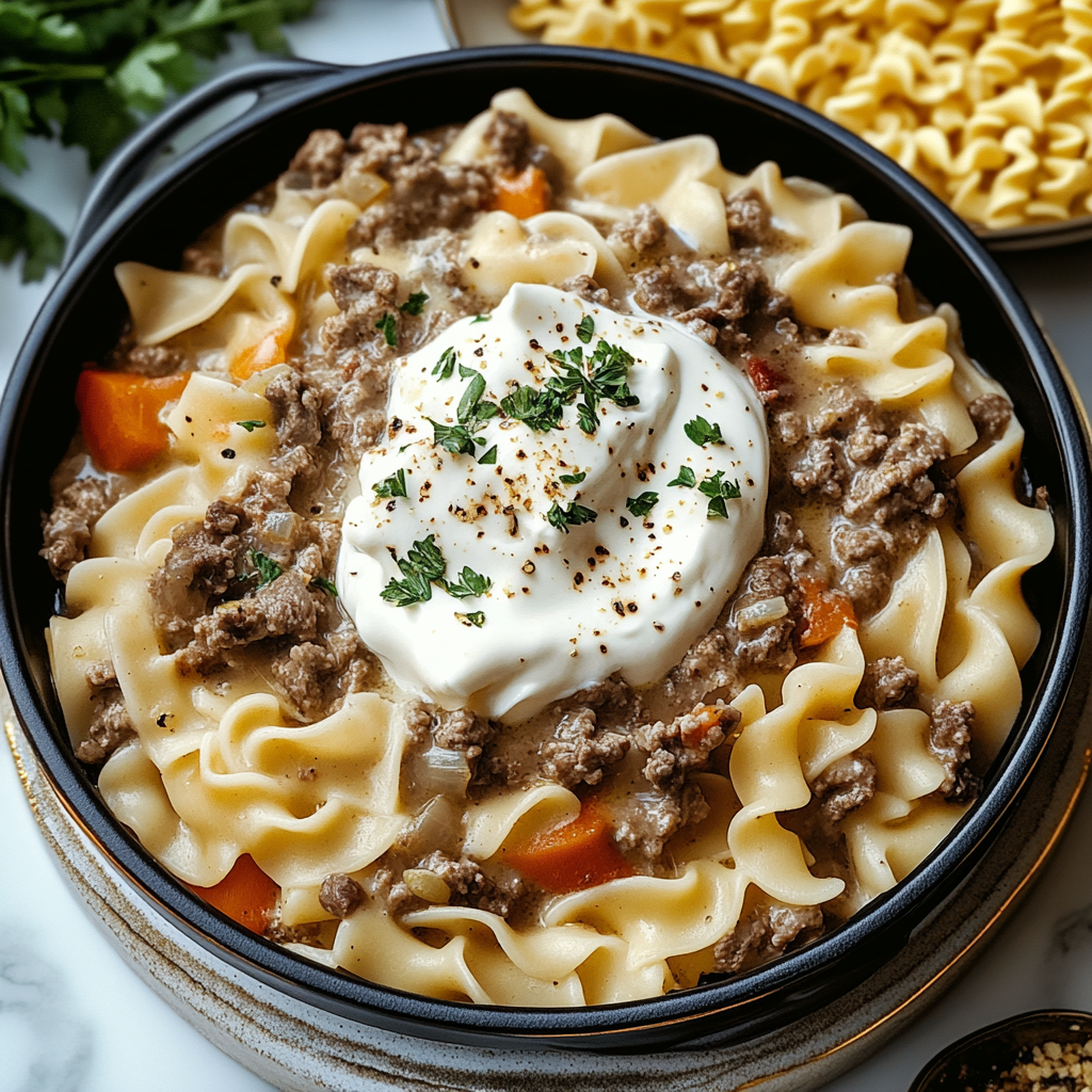 Recipe preparation for Sour Cream Beef Noodle Casserole