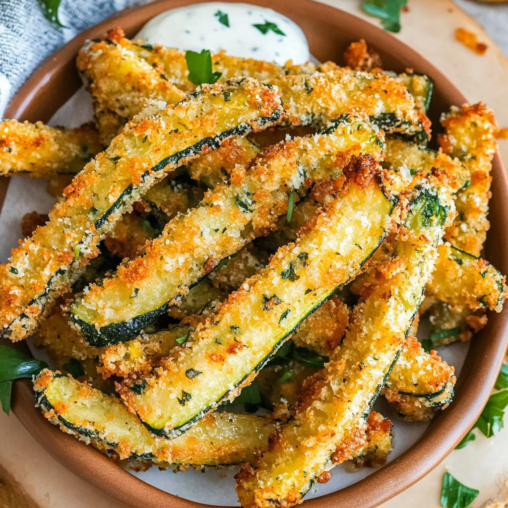 Recipe preparation for Parmesan Crusted Zucchini Fries