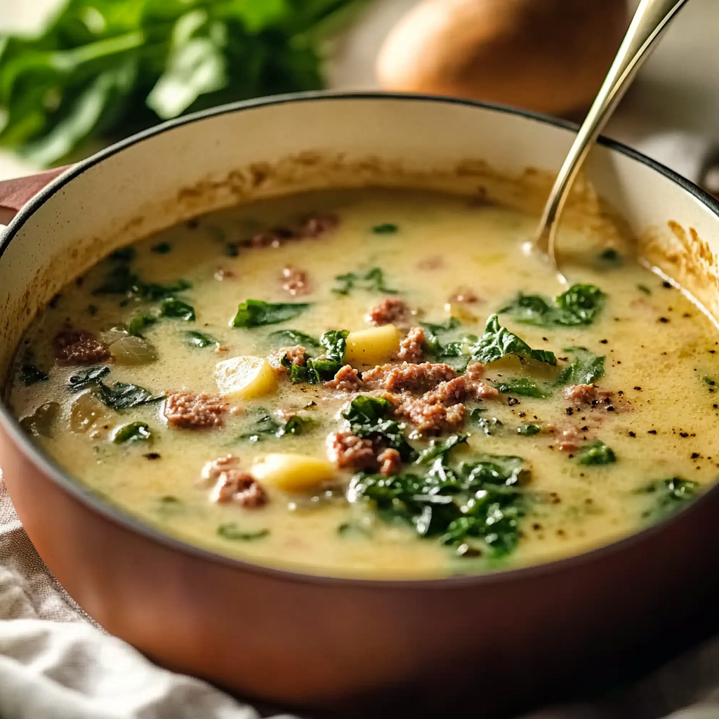Recipe preparation for Tasty Zuppa Toscana Soup with Almond Milk