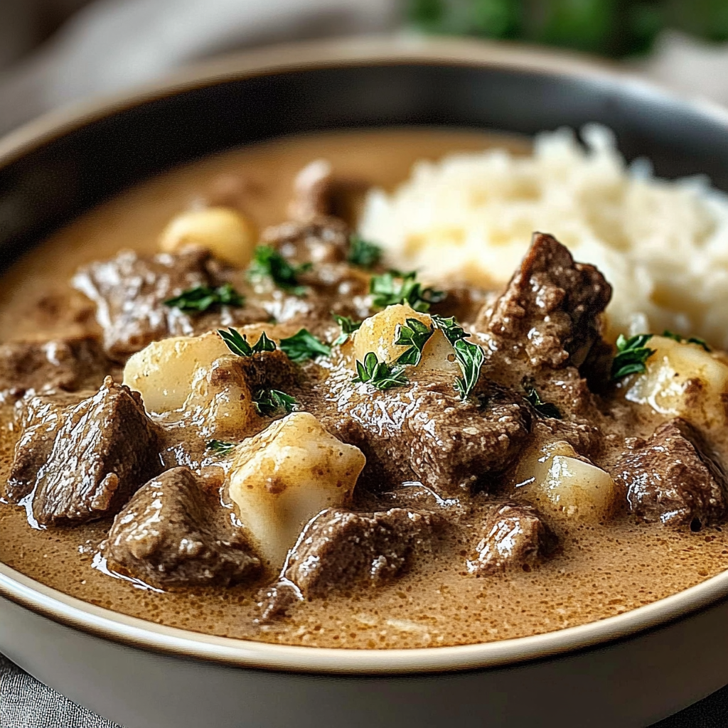 Recipe preparation for Slow Cooker Beef Stroganoff Stew