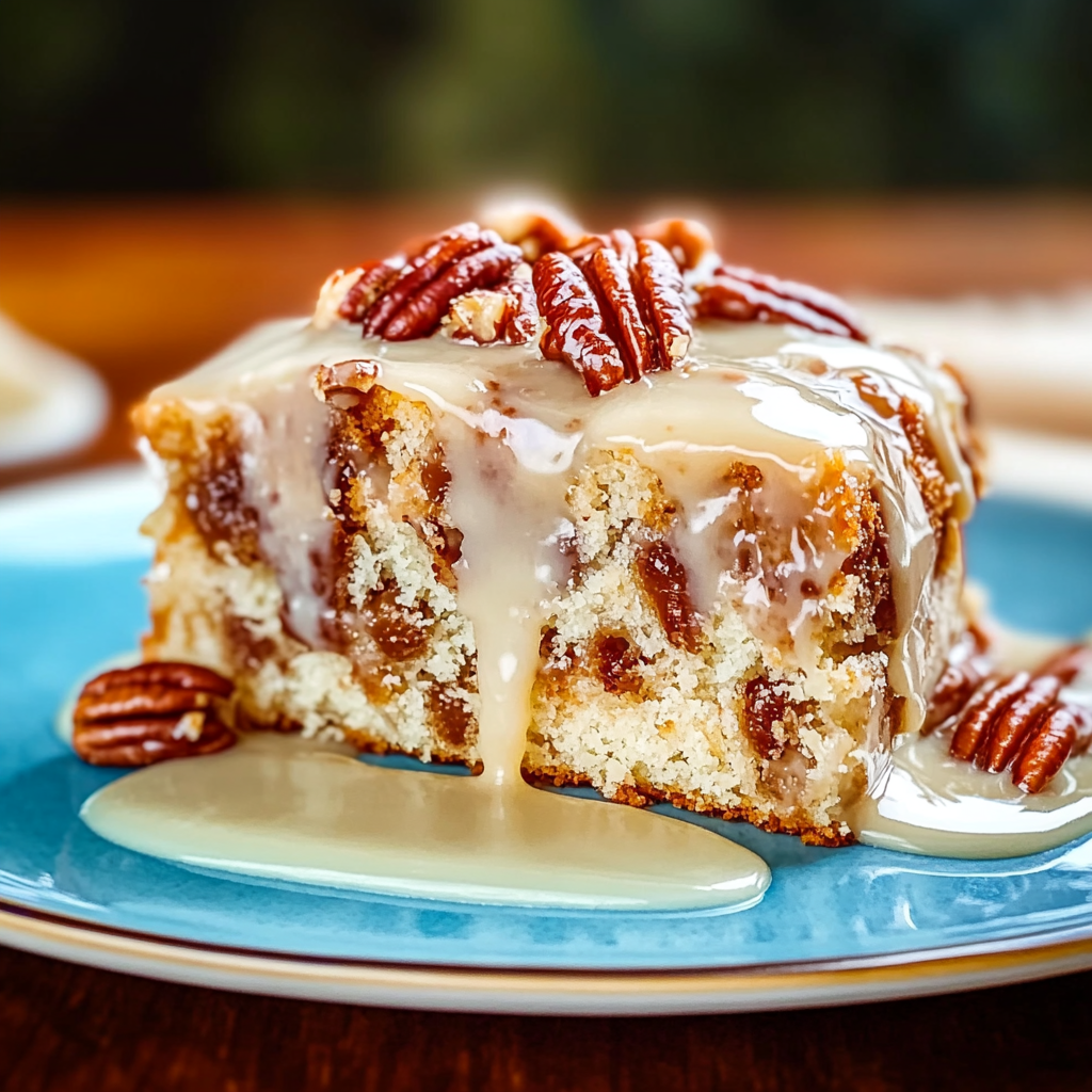 Recipe preparation for Butter Pecan Praline Poke Cake