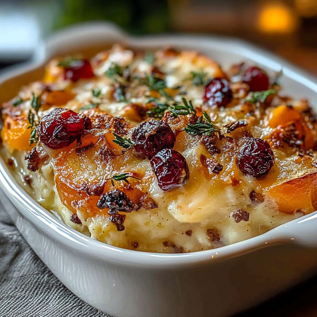 Recipe preparation for Sweet Potato Cranberry Gratin