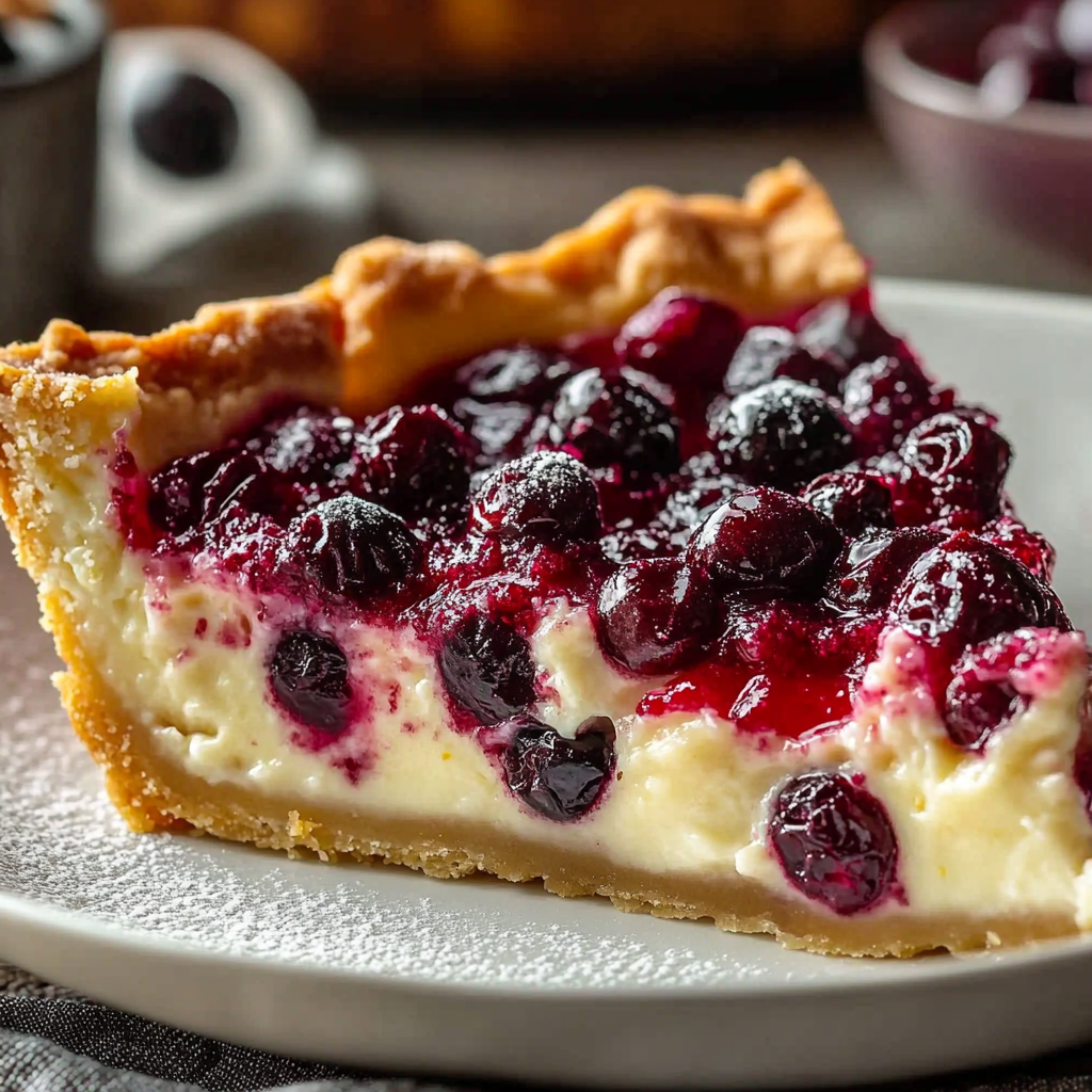 Recipe preparation for Creamy Cranberry Custard Pie