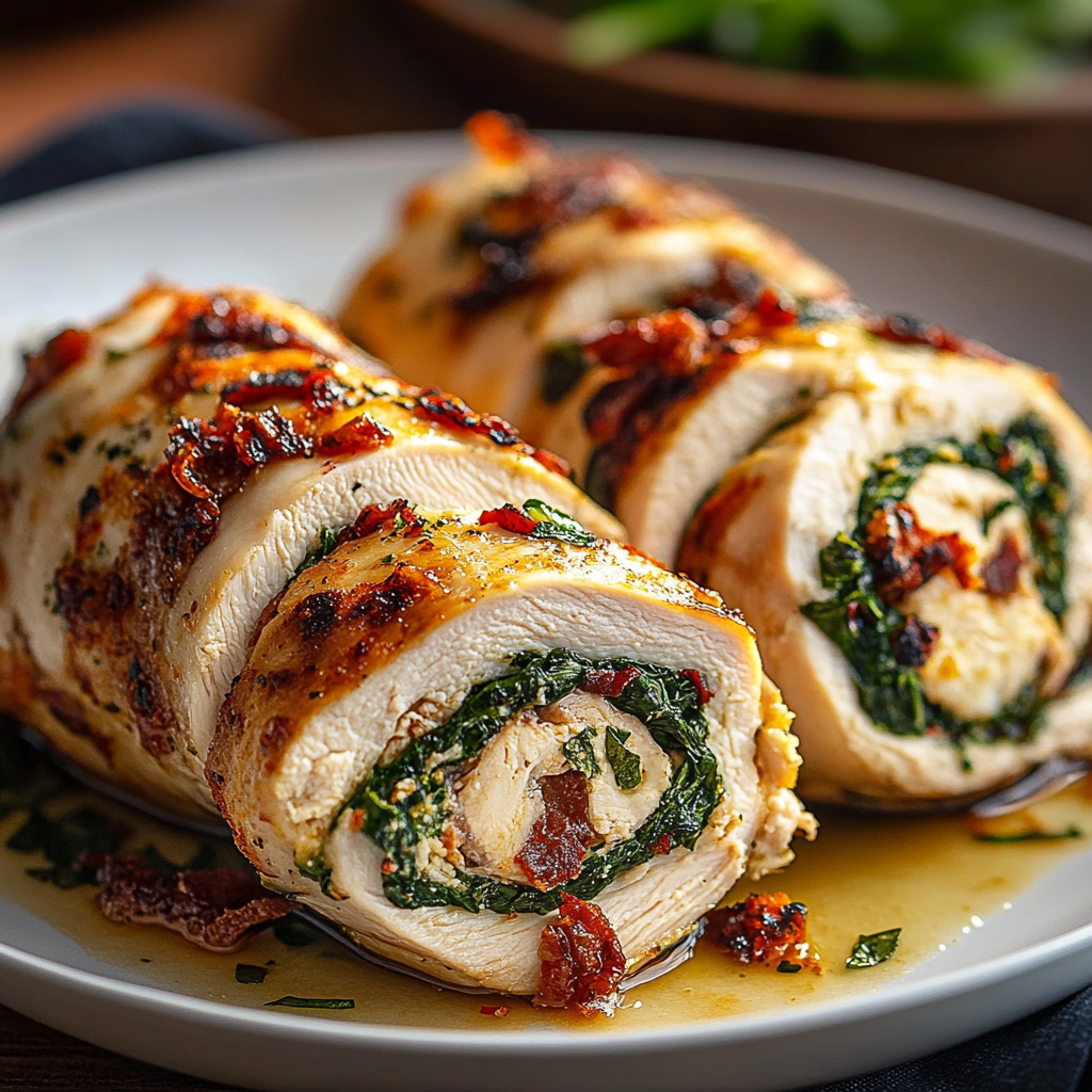 Recipe preparation for Rolled Chicken with Spinach