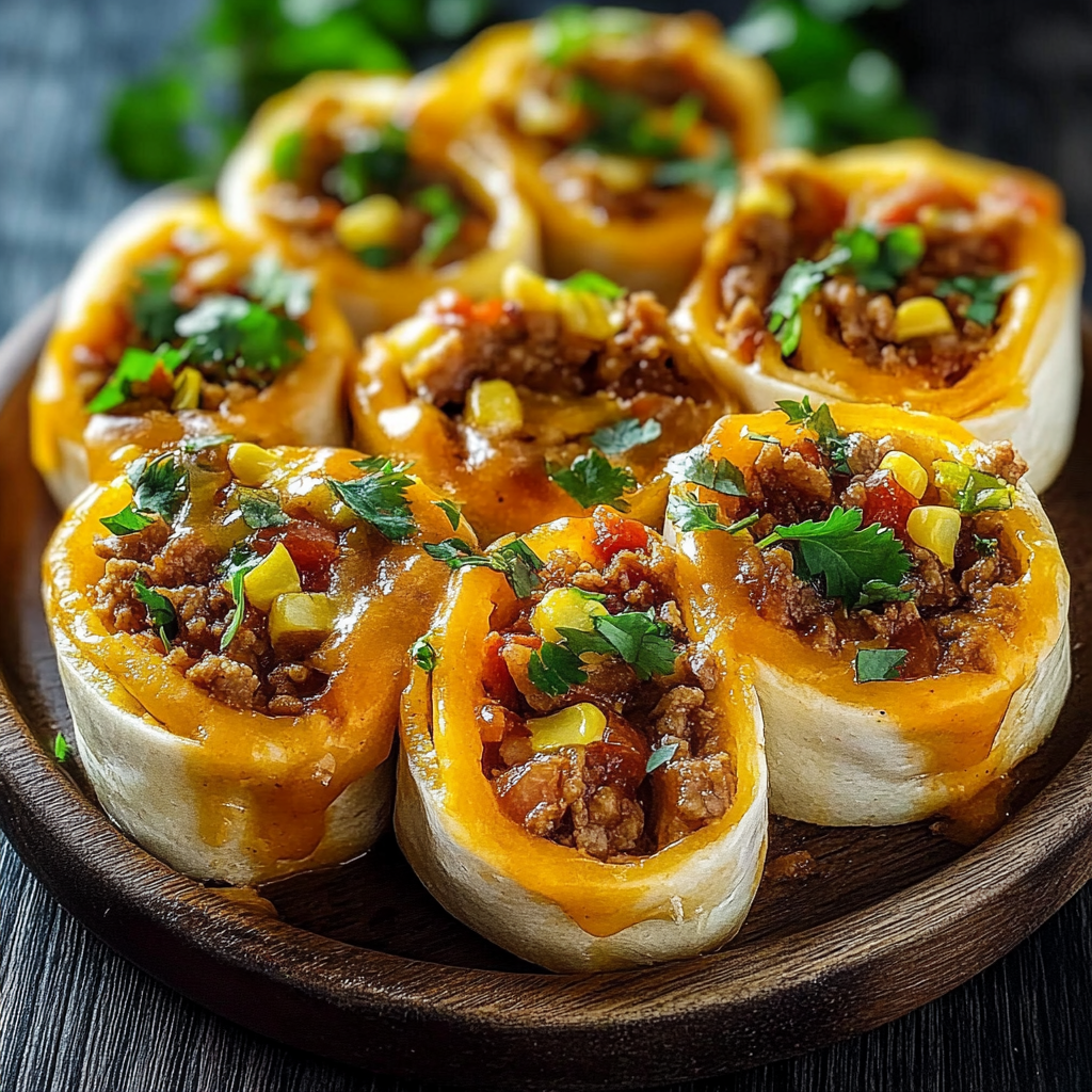 Recipe preparation for Cheesy Taco Pinwheels